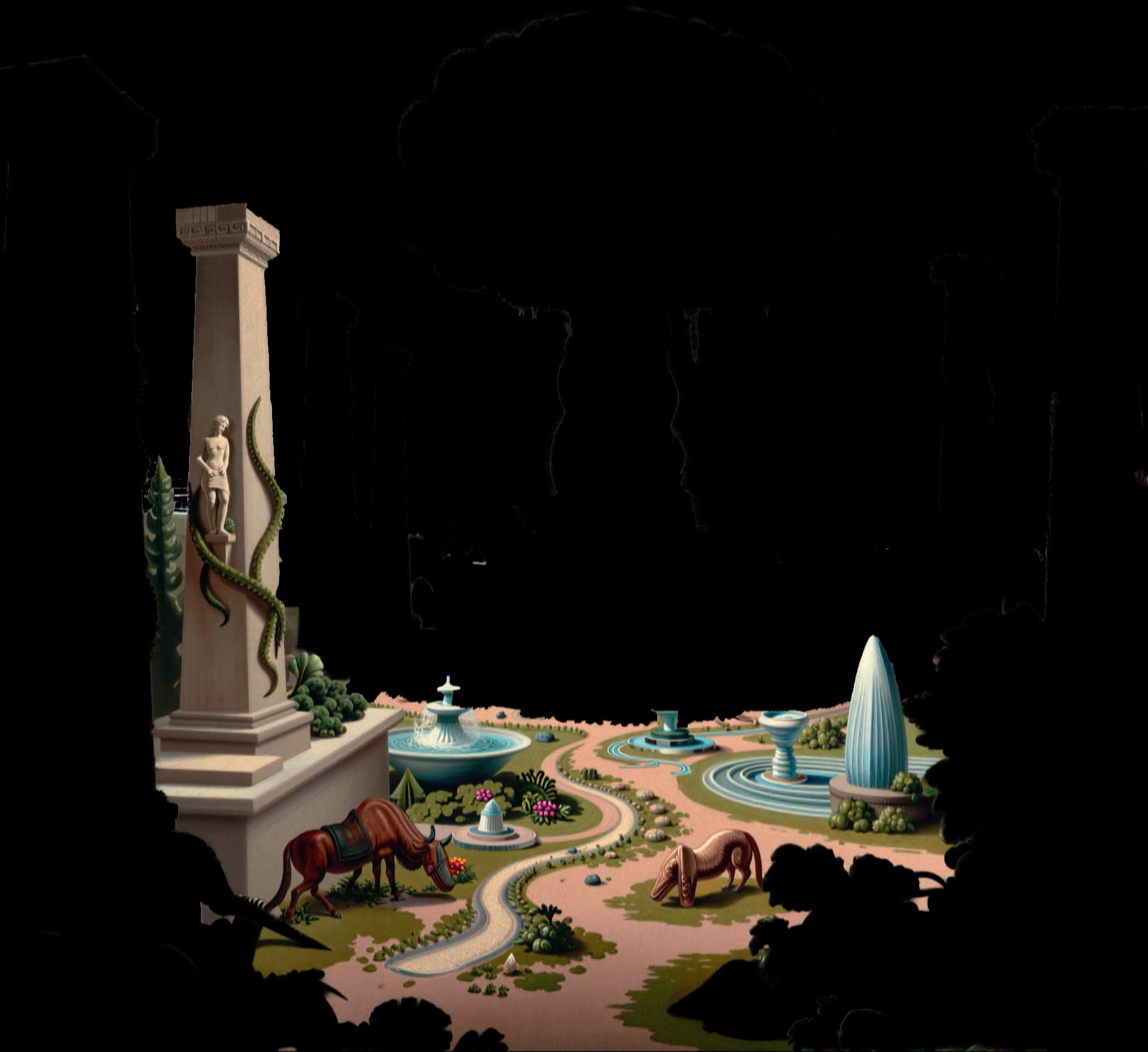 Garden paths and architectural pillars