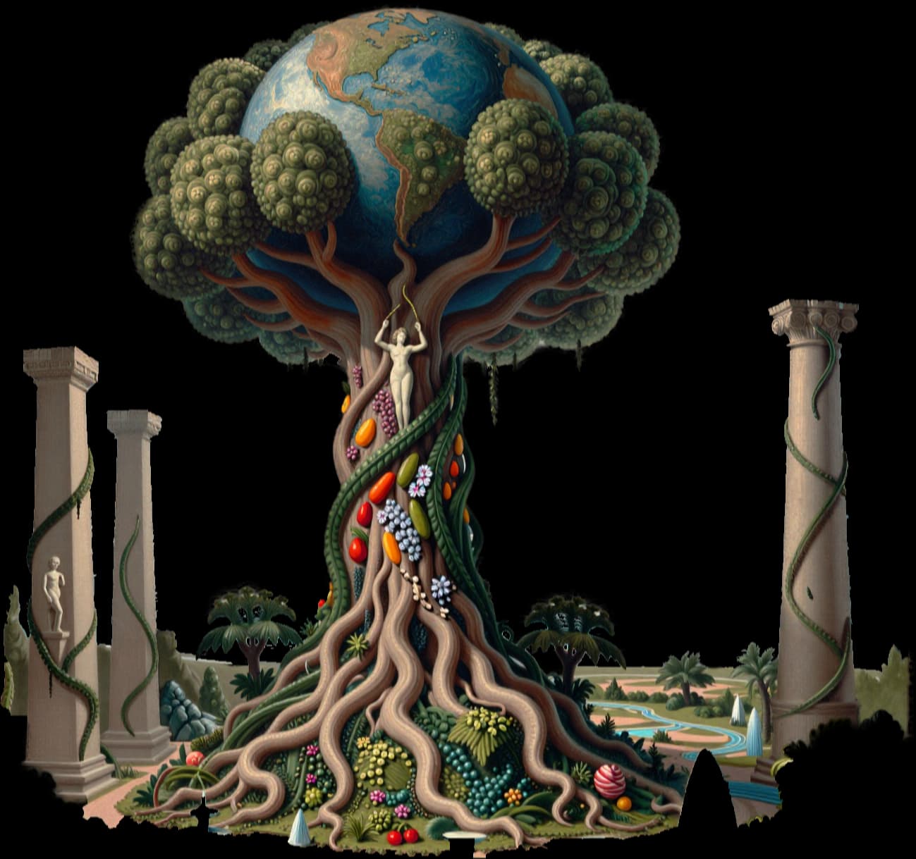 Central tree and side pillars